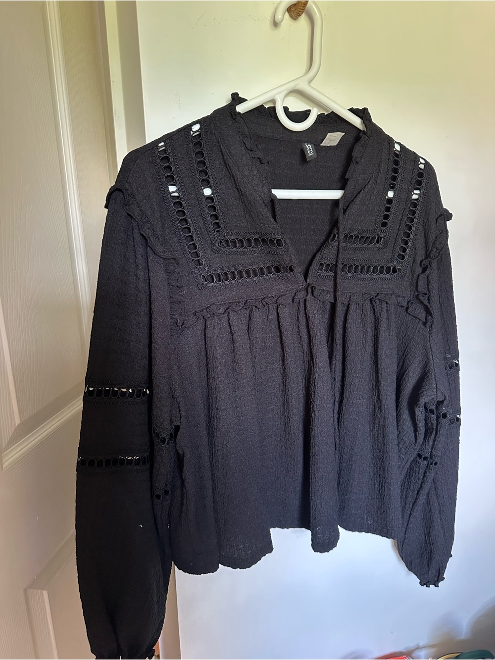 H&M Black Eyelet Peasant Blouse - Women's Top